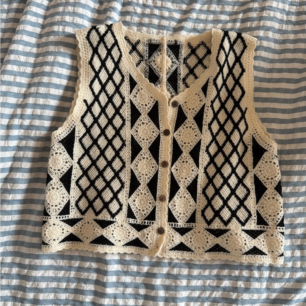 Black and Cream Crochet Vest